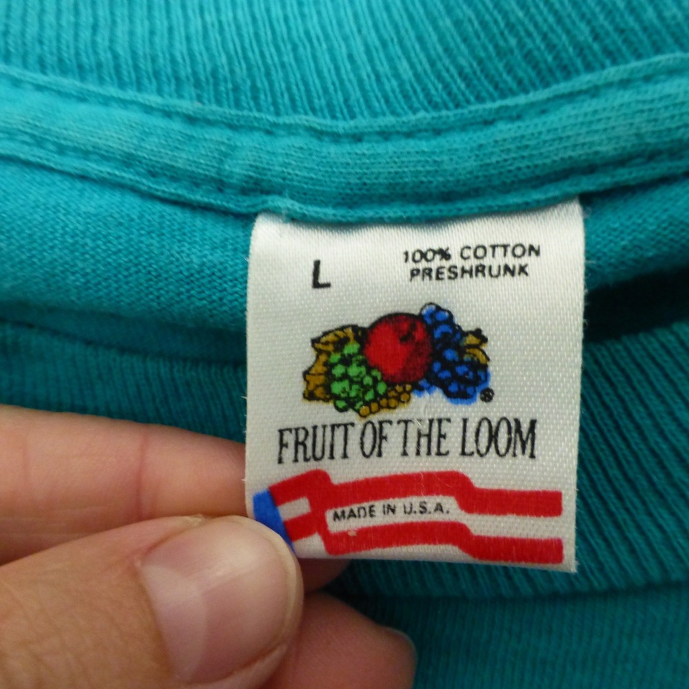 Vintage Fruit of the Loom Washington Apples Teal T-Shirt Single Stitch Large - Picture 6 of 11